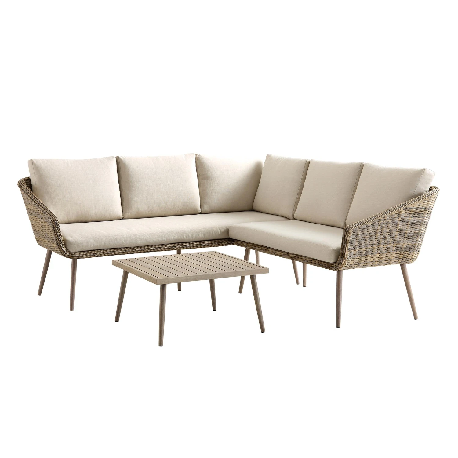 Cliveden Outdoor Aluminium Washed Wood Effect And Round Wicker Rattan Corner Sofa Set 3 Cliveden Outdoor Aluminium Washed Wood Effect And Round Wicker Rattan Corner Sofa Set - Image 3