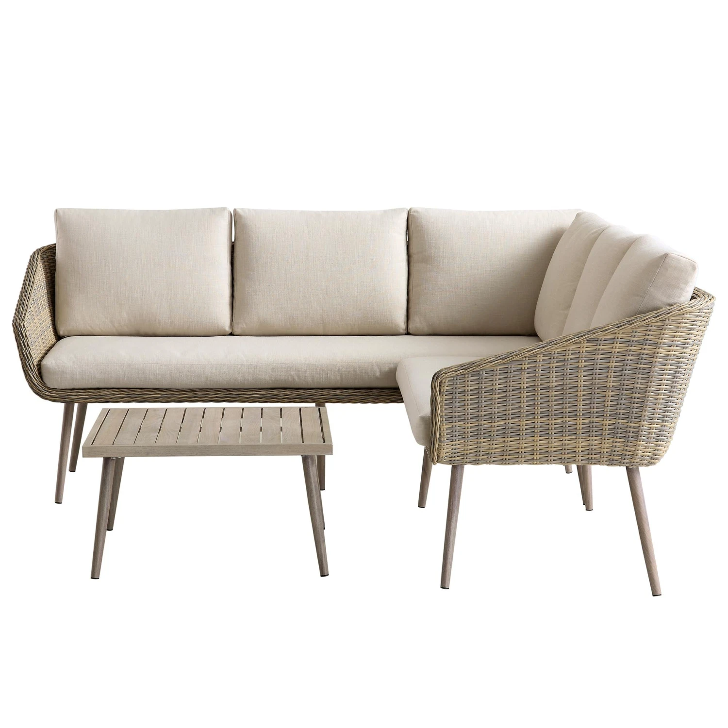 Cliveden Outdoor Aluminium Washed Wood Effect And Round Wicker Rattan Corner Sofa Set 4 Cliveden Outdoor Aluminium Washed Wood Effect And Round Wicker Rattan Corner Sofa Set - Image 4