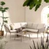 Cliveden Outdoor Aluminium Washed Wood Effect And Round Wicker Rattan Corner Sofa Set