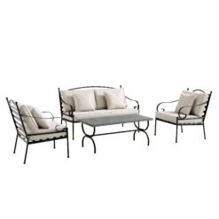 Haymes Indoor And Outdoor Metal Sofa Set With Coffee Table -Daals OD SF 1077 BEIGE WB2
