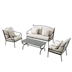 Haymes Indoor And Outdoor Metal Sofa Set With Coffee Table -Daals OD SF 1077 BEIGE WB3