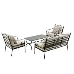 Haymes Indoor And Outdoor Metal Sofa Set With Coffee Table -Daals OD SF 1077 BEIGE WB4