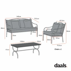 Haymes Indoor And Outdoor Metal Sofa Set With Coffee Table -Daals OD SF 1077 CHART