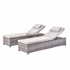 Hampshire Round Wicker Rattan Sun Lounger Set With Side Table, Light Grey 11 Hampshire Round Wicker Rattan Sun Lounger Set With Side Table, Light Grey -Daals OD SLG 580 LGREY SET WB1