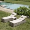 Hampshire Round Wicker Rattan Sun Lounger Set With Side Table, Light Grey