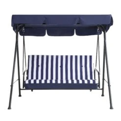 Champneys Outdoor Reclining Swing With Canopy, Blue Striped -Daals OD SWG 057 BLUE WB1