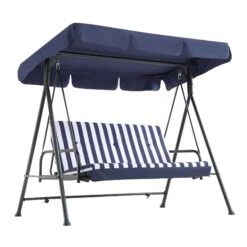 Champneys Outdoor Reclining Swing With Canopy, Blue Striped -Daals OD SWG 057 BLUE WB3