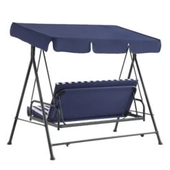 Champneys Outdoor Reclining Swing With Canopy, Blue Striped -Daals OD SWG 057 BLUE WB4