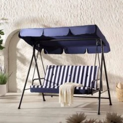 Champneys Outdoor Reclining Swing With Canopy, Blue Striped