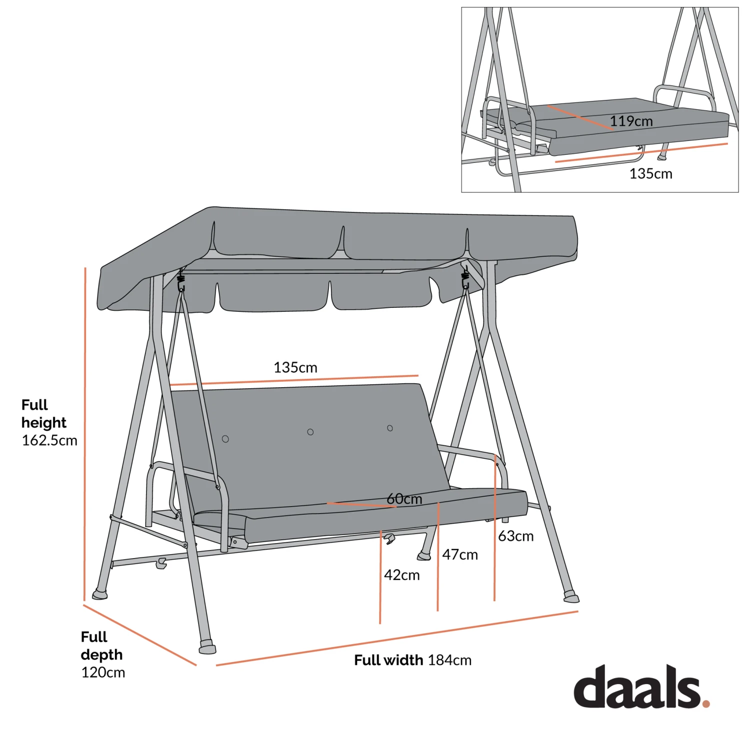 Champneys Outdoor Reclining Swing With Canopy, Taupe Striped 7 Champneys Outdoor Reclining Swing With Canopy, Taupe Striped - Image 7