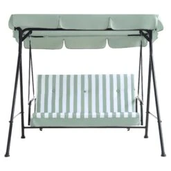 Champneys Outdoor Reclining Swing With Canopy, Sage Green Striped -Daals OD SWG 057 SAGE WB1