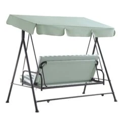 Champneys Outdoor Reclining Swing With Canopy, Sage Green Striped -Daals OD SWG 057 SAGE WB3