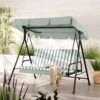 Champneys Outdoor Reclining Swing With Canopy, Sage Green Striped