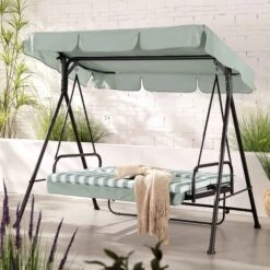 Champneys Outdoor Reclining Swing With Canopy, Sage Green Striped -Daals OD SWG 057 SAGE scene2