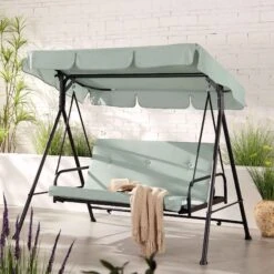 Champneys Outdoor Reclining Swing With Canopy, Sage Green Striped -Daals OD SWG 057 SAGE scene3