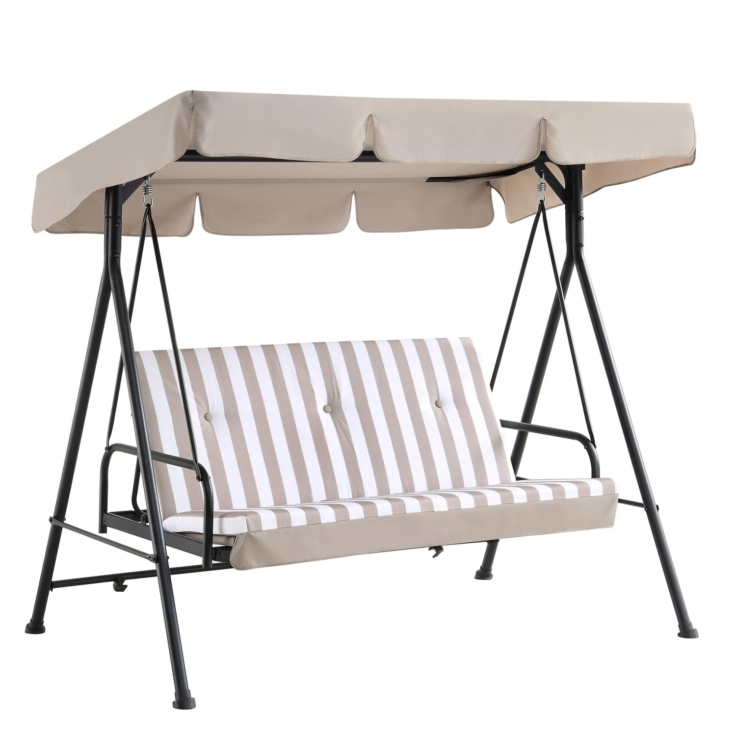 Champneys Outdoor Reclining Swing With Canopy, Taupe Striped 6 Champneys Outdoor Reclining Swing With Canopy, Taupe Striped - Image 6