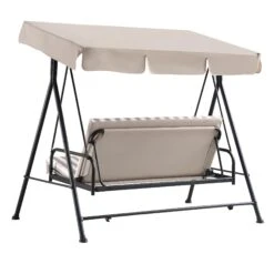 Champneys Outdoor Reclining Swing With Canopy, Taupe Striped 24 Champneys Outdoor Reclining Swing With Canopy, Taupe Striped -Daals OD SWG 057 TAUPE WB3