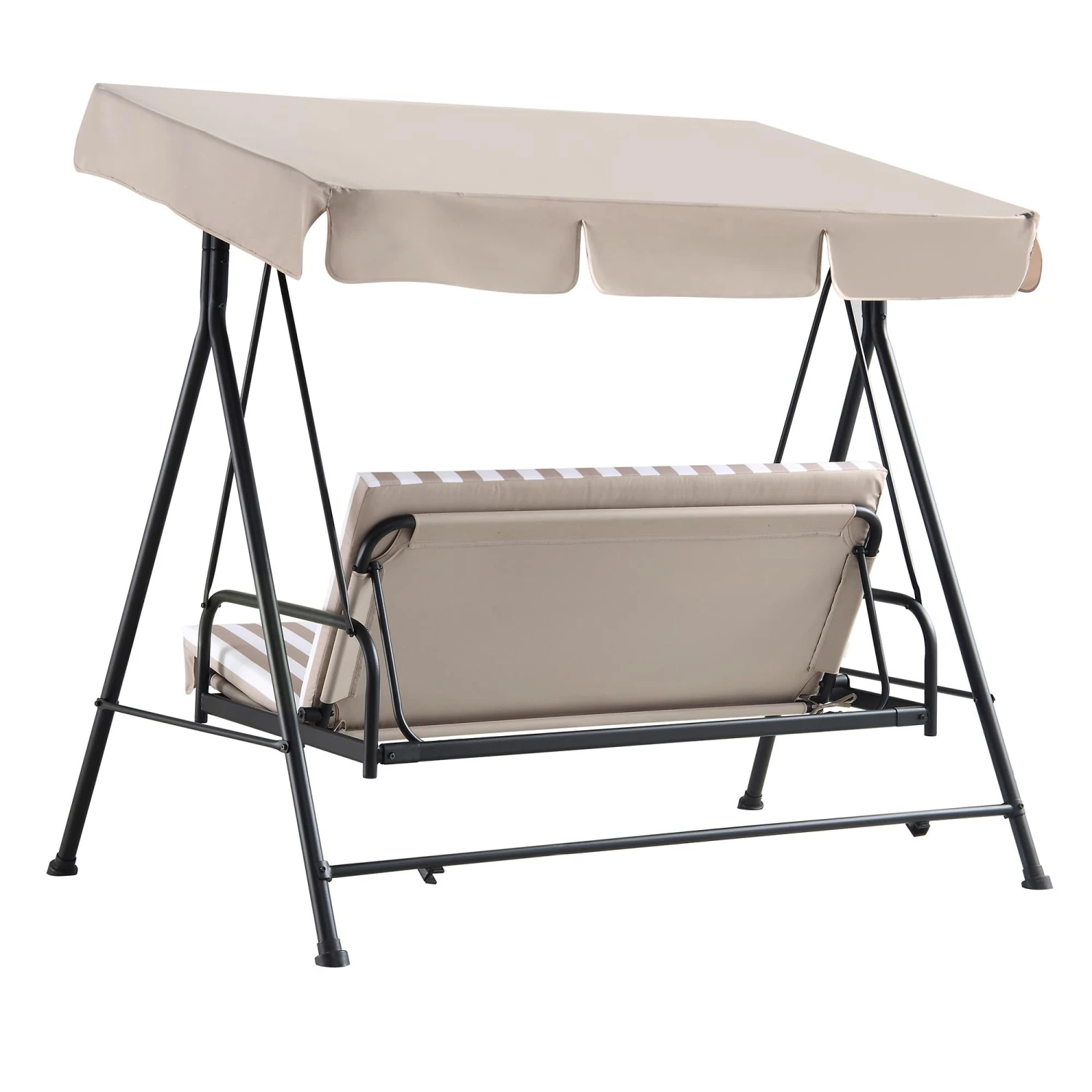 Champneys Outdoor Reclining Swing With Canopy, Taupe Striped 9 Champneys Outdoor Reclining Swing With Canopy, Taupe Striped - Image 9