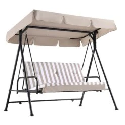 Champneys Outdoor Reclining Swing With Canopy, Taupe Striped 25 Champneys Outdoor Reclining Swing With Canopy, Taupe Striped -Daals OD SWG 057 TAUPE WB4