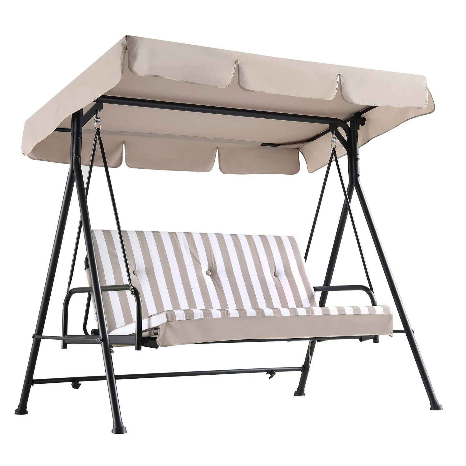 Champneys Outdoor Reclining Swing With Canopy, Taupe Striped 10 Champneys Outdoor Reclining Swing With Canopy, Taupe Striped - Image 10