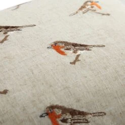 Country Collection Robin Repeat Embroidered Linen Blend Cushion -Daals QC CUSH ROBINREPEAT35 detail2