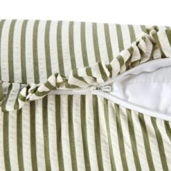 Iris Ticking Green Stripe Seersucker Frill Cushion -Daals QC CUSH RUFSTRIPE GREEN50 detail4