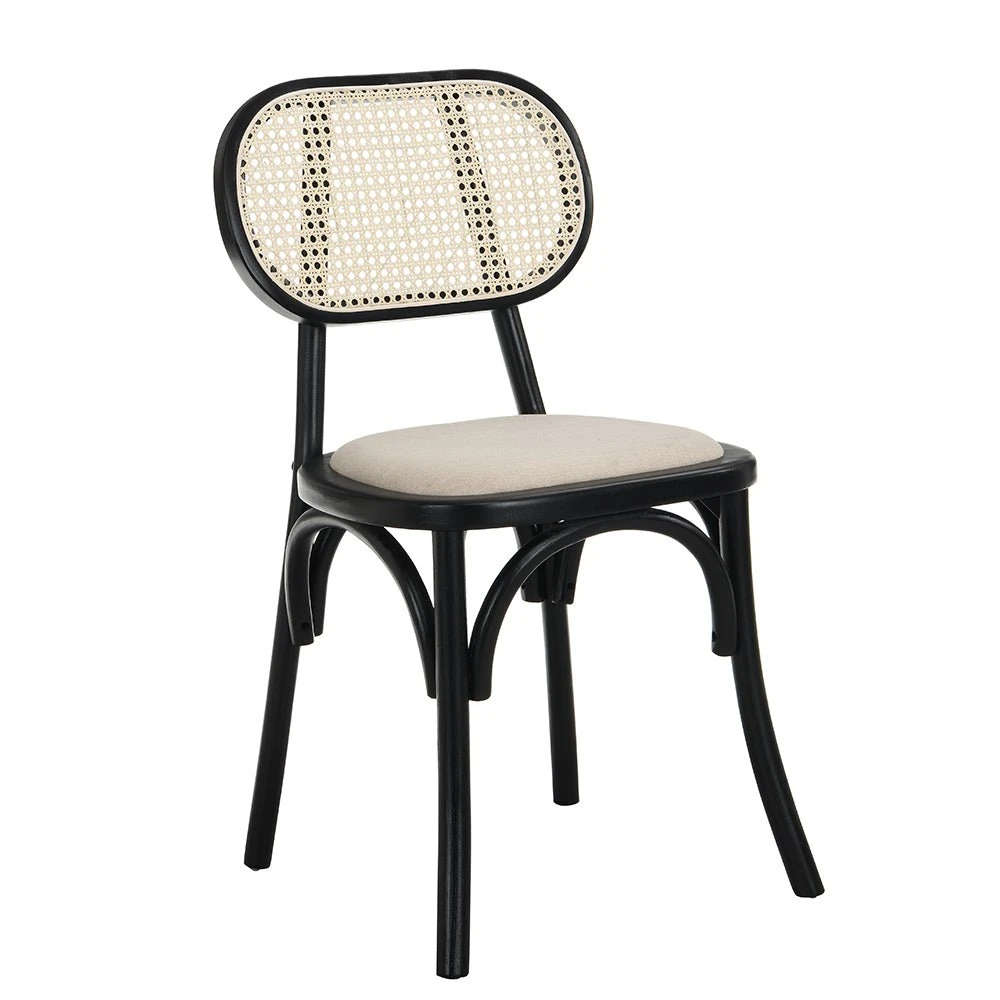 Anya Set Of 2 Cane Rattan And Upholstered Dining Chairs, Black Colour 3 Anya Set Of 2 Cane Rattan And Upholstered Dining Chairs, Black Colour - Image 3