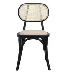 Anya Set Of 2 Cane Rattan And Upholstered Dining Chairs, Black Colour 14 Anya Set Of 2 Cane Rattan And Upholstered Dining Chairs, Black Colour -Daals XN 1964 BLACK 2P WB3