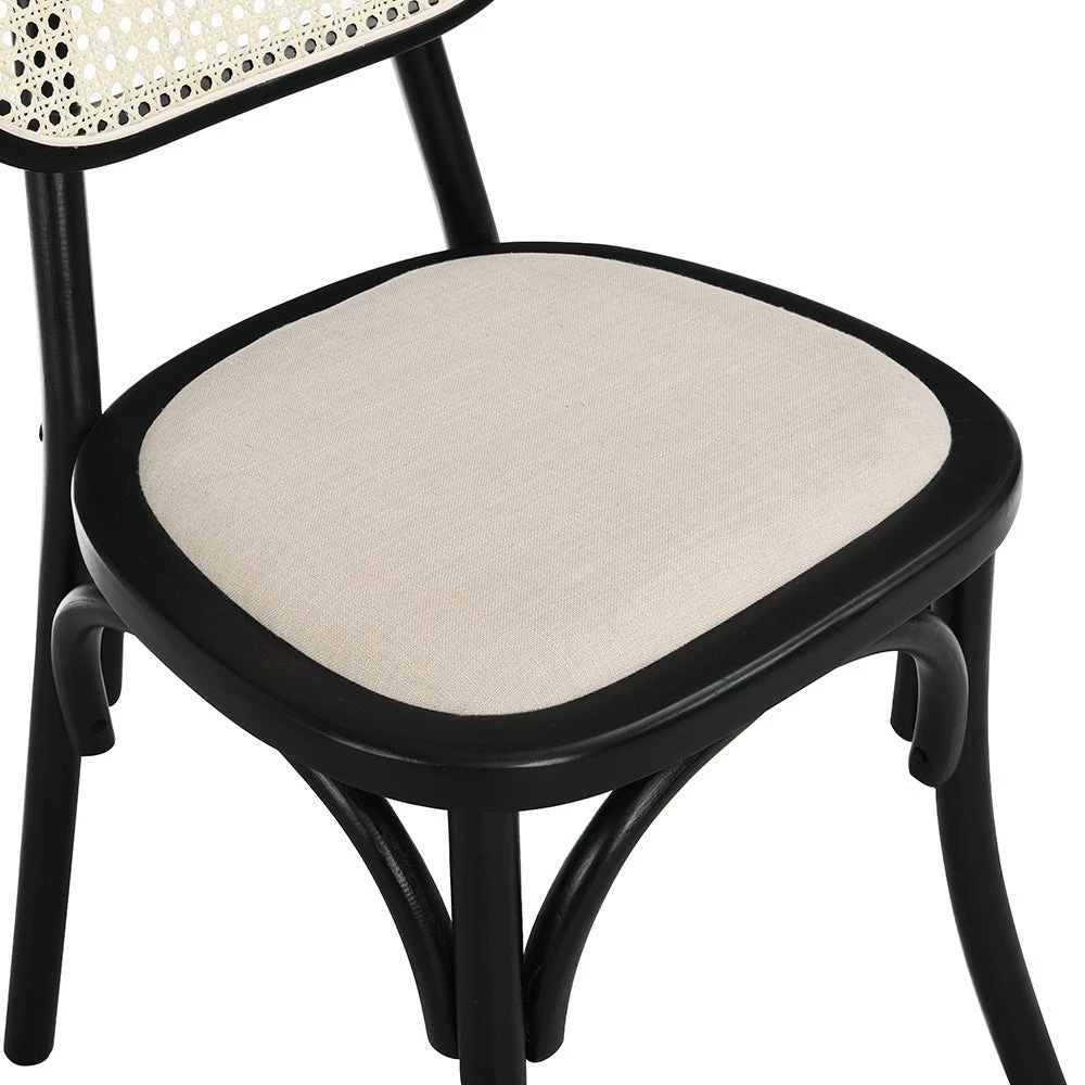 Anya Set Of 2 Cane Rattan And Upholstered Dining Chairs, Black Colour 9 Anya Set Of 2 Cane Rattan And Upholstered Dining Chairs, Black Colour - Image 9