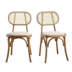 Anya Set Of 2 Cane Rattan And Upholstered Dining Chairs, Light Walnut -Daals XN 1964 LIGHTWALNUT 2P WB1