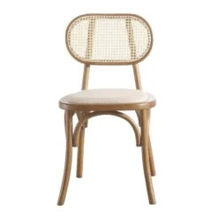 Anya Set Of 2 Cane Rattan And Upholstered Dining Chairs, Light Walnut -Daals XN 1964 LIGHTWALNUT 2P WB2