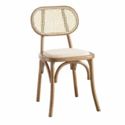 Anya Set Of 2 Cane Rattan And Upholstered Dining Chairs, Light Walnut -Daals XN 1964 LIGHTWALNUT 2P WB3
