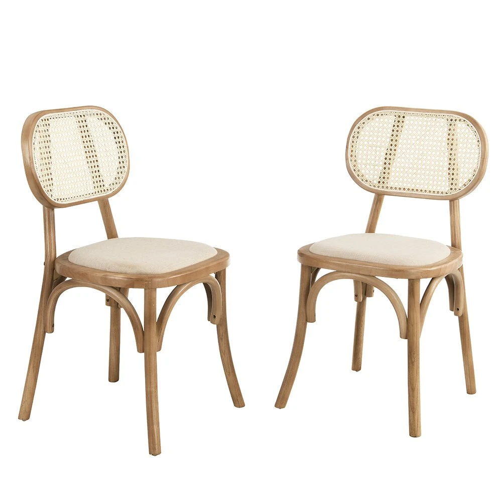 Anya Set Of 2 Cane Rattan And Upholstered Dining Chairs, Natural Colour 2 Anya Set Of 2 Cane Rattan And Upholstered Dining Chairs, Natural Colour - Image 2