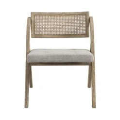 Bordon Natural Cane Rattan Folding Chair With Grey Upholstered Seat -Daals XN 2003B NATGREY WB2