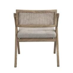 Bordon Natural Cane Rattan Folding Chair With Grey Upholstered Seat -Daals XN 2003B NATGREY WB4