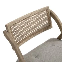 Bordon Natural Cane Rattan Folding Chair With Grey Upholstered Seat -Daals XN 2003B NATGREY detail1