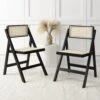 Frances Set Of 2 Folding Cane Rattan Chairs, Black Colour