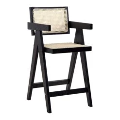 Jeanne Black Colour Cane Rattan Solid Beech Wood Counter Stool -Daals XN 2211 BLACK WB2