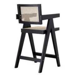 Jeanne Black Colour Cane Rattan Solid Beech Wood Counter Stool -Daals XN 2211 BLACK WB3