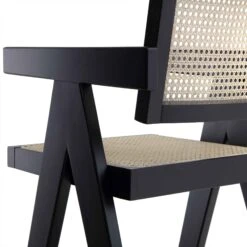 Jeanne Black Colour Cane Rattan Solid Beech Wood Counter Stool -Daals XN 2211 BLACK detail3