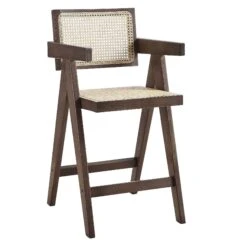 Jeanne Dark Walnut Cane Rattan Solid Beech Wood Counter Stool -Daals XN 2211 DARKWALNUT WB1