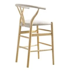 Hansel Upholstered Counter Stool, Beige Fabric And Natural Frame -Daals XN R152 BEIGEFAB NAT WB4