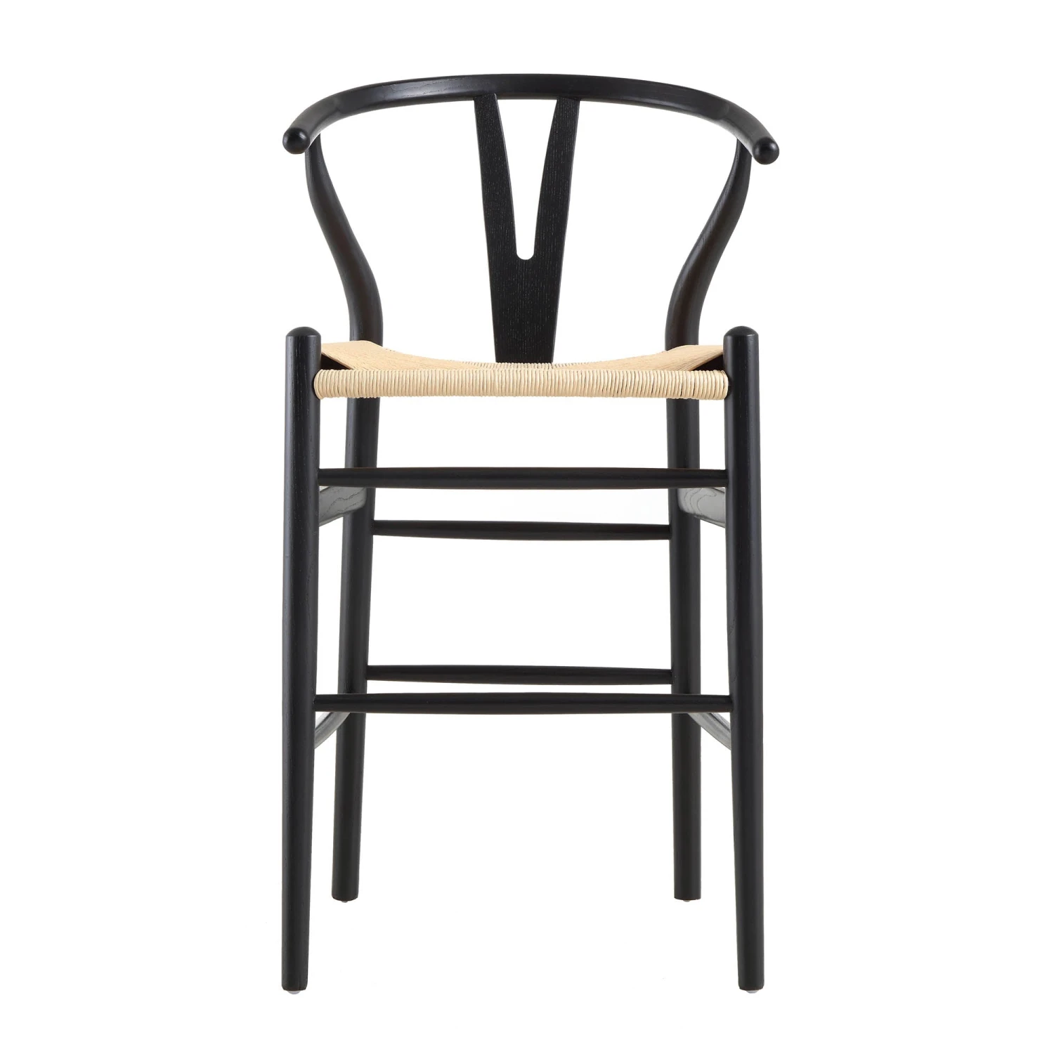 Hansel Wooden Natural Weave Counter Stool, Black Frame 2 Hansel Wooden Natural Weave Counter Stool, Black Frame - Image 2