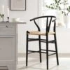 Hansel Wooden Natural Weave Counter Stool, Black Frame