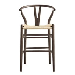 Hansel Wooden Natural Weave Counter Stool, Dark Walnut Colour Frame