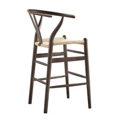 Hansel Wooden Natural Weave Counter Stool, Dark Walnut Colour Frame -Daals XN R152 DARKWALNUT WB4