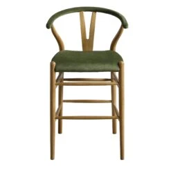Hansel Upholstered Counter Stool, Moss Green Velvet And Light Walnut Frame -Daals XN R152 GREENVEL WALN WB1