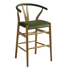 Hansel Upholstered Counter Stool, Moss Green Velvet And Light Walnut Frame -Daals XN R152 GREENVEL WALN WB2