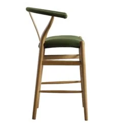 Hansel Upholstered Counter Stool, Moss Green Velvet And Light Walnut Frame -Daals XN R152 GREENVEL WALN WB3