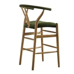 Hansel Upholstered Counter Stool, Moss Green Velvet And Light Walnut Frame -Daals XN R152 GREENVEL WALN WB4